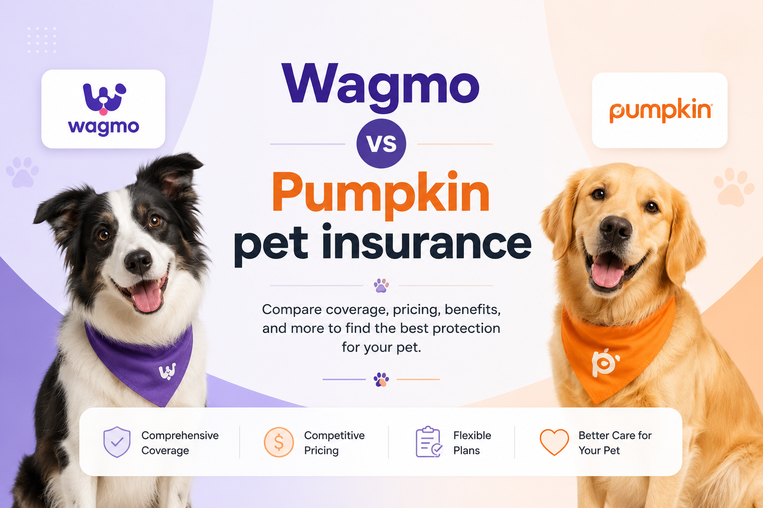 Wagmo vs Pumpkin pet insurance comparison for dogs, cats, wellness plans, accident and illness coverage, claims, waiting periods, and pet insurance quotes