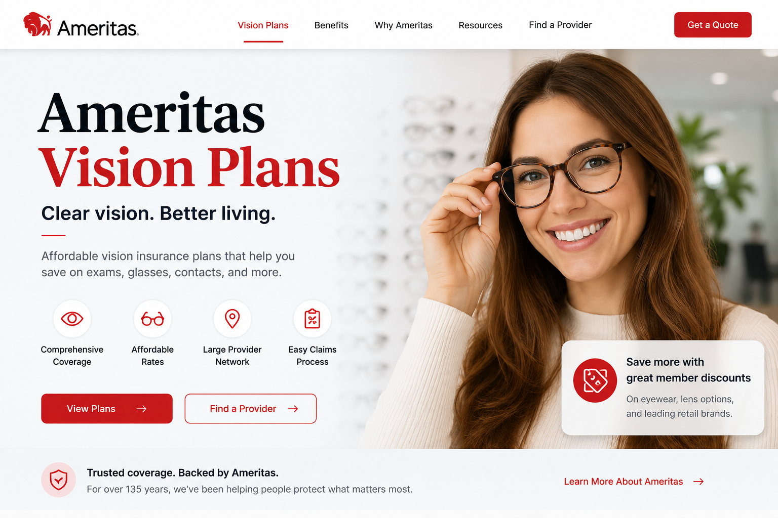 Ameritas vision plans comparison for 2026 showing VSP, EyeMed, no-network choices, annual eye exams, glasses, contact lenses, allowances, and upgrade costs