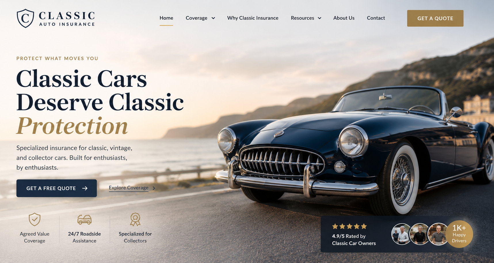 Classic collector vehicle protected by specialized auto insurance