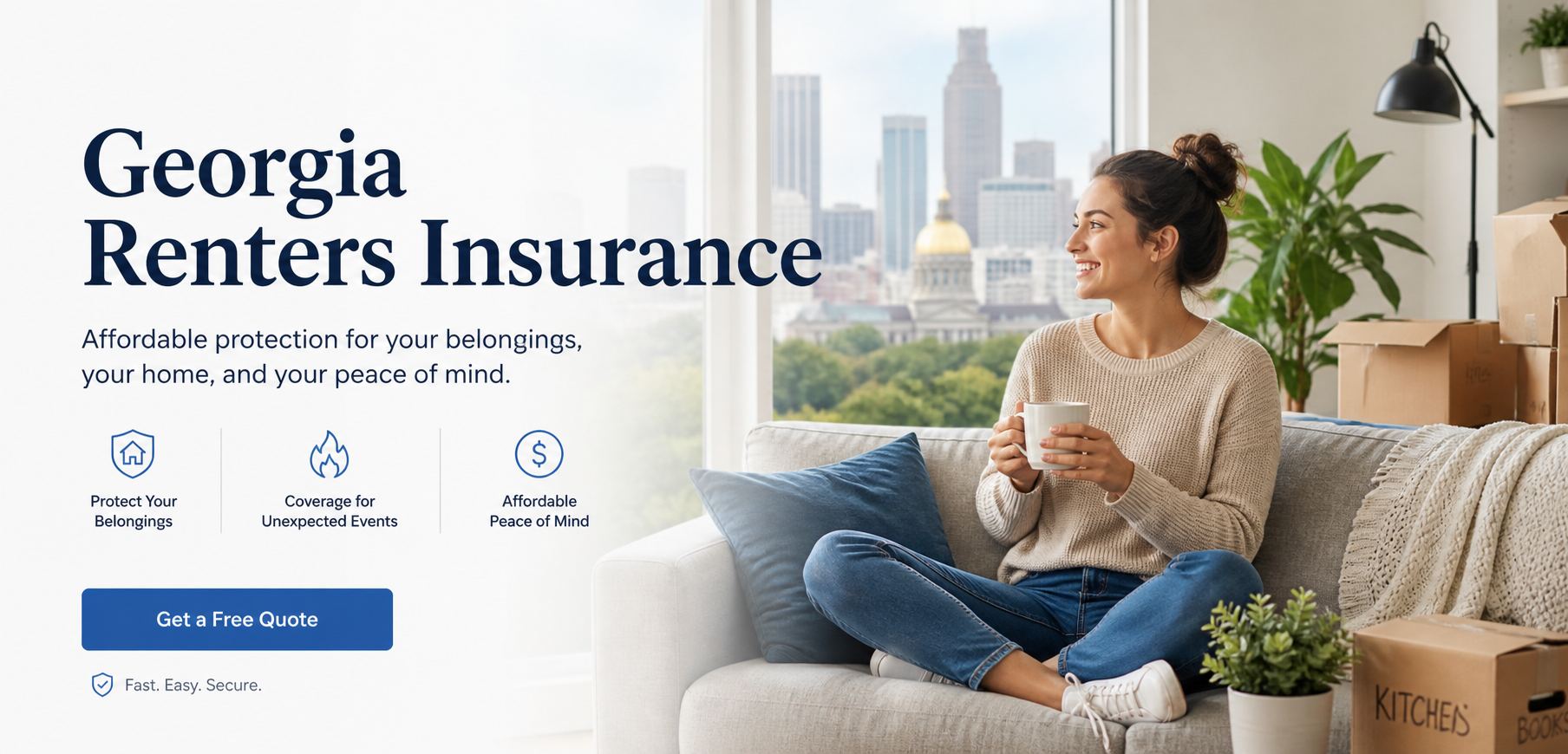 Georgia renters insurance comparison for 2026 with personal property, liability, loss of use, lease requirement, and online quote guidance