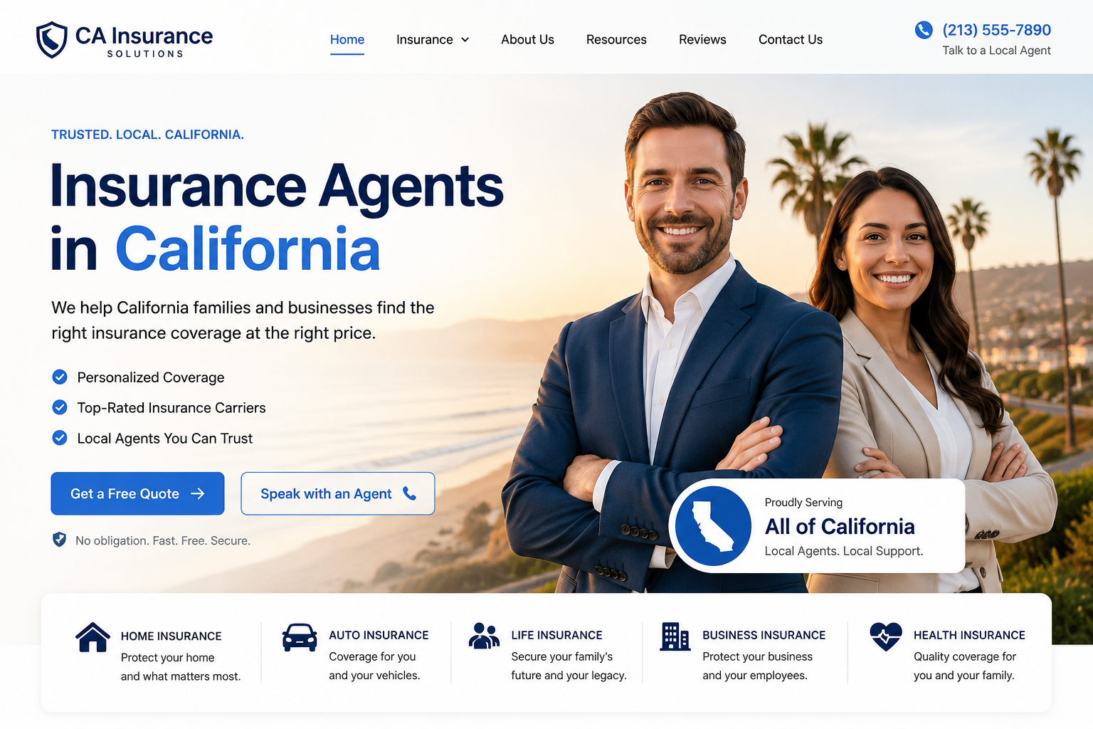 Insurance agents in California for 2026 helping compare auto, home, renters, condo, umbrella, flood, and wildfire-related insurance options