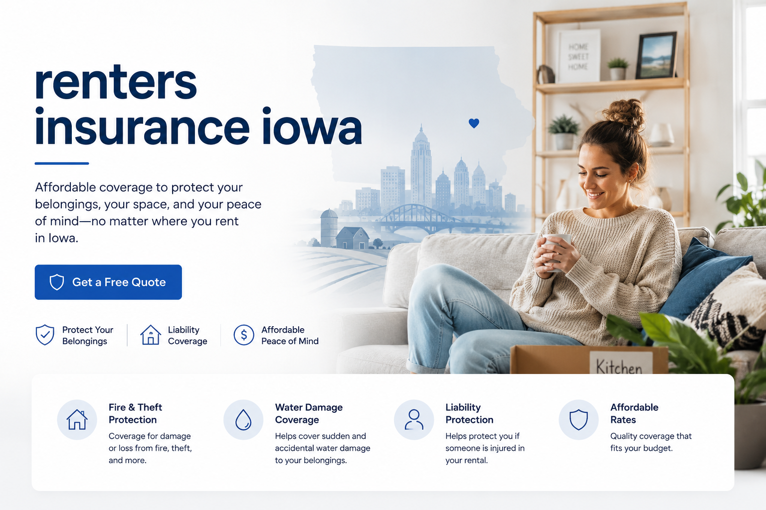 Renters insurance Iowa comparison for apartments, leased homes, personal property, liability, loss of use, lease requirements, and online renters insurance quotes
