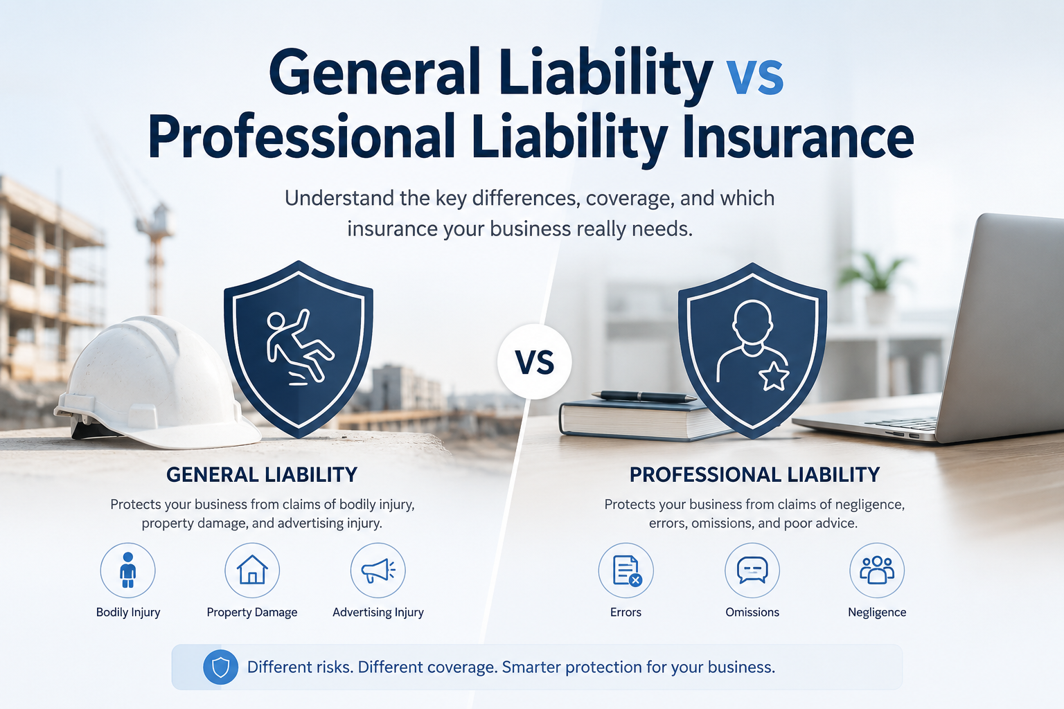 General liability vs professional liability insurance comparison for small businesses, contractors, consultants, and service providers