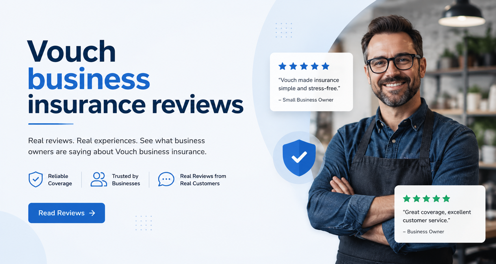 Vouch business insurance reviews for startups, small businesses, general liability, E&O, cyber, D&O, and online quotes