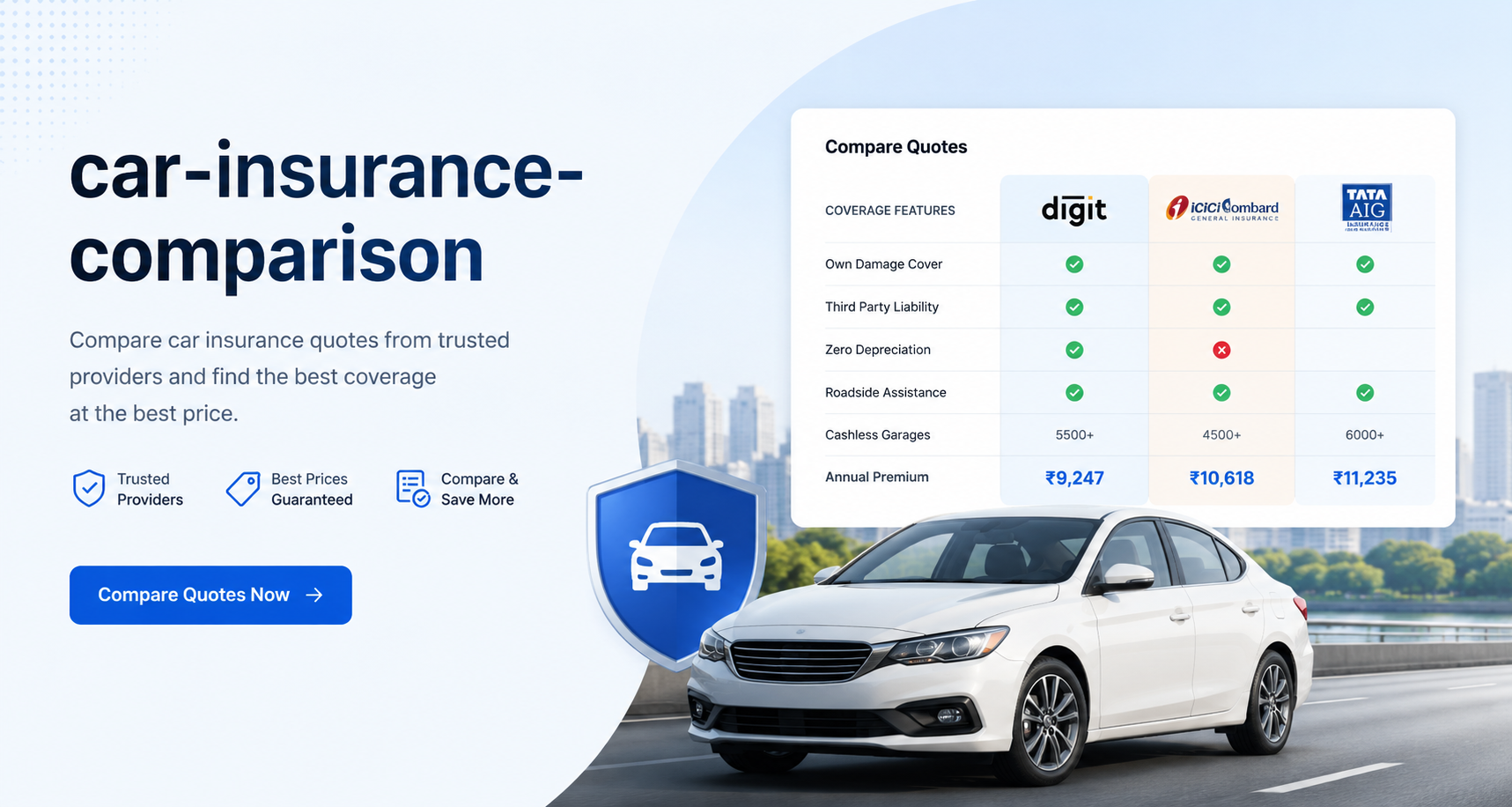Car insurance comparison for auto insurance quotes, liability, full coverage, SR-22, discounts, and coverage options