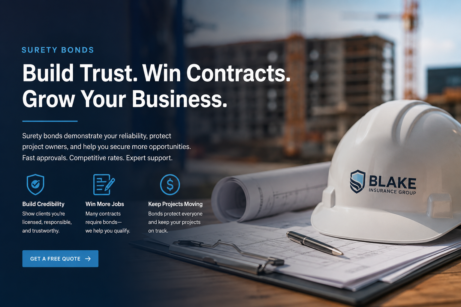 Surety bonds for contractors, business licenses, permits, courts, probate, auto dealers, freight brokers, and commercial obligations