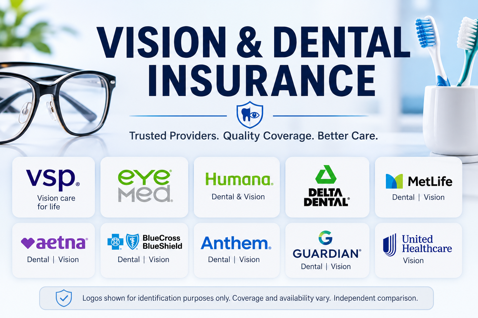 Vision and dental insurance comparison for individual and family dental plans, eye exams, glasses, contacts, cleanings, crowns, and online enrollment