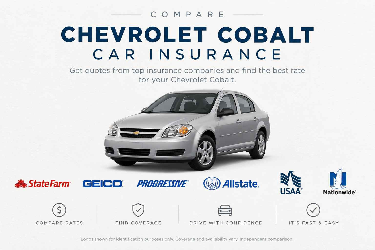 Silver Chevrolet Cobalt compact sedan with insurance company logos under the heading Compare Chevrolet Cobalt Car Insurance