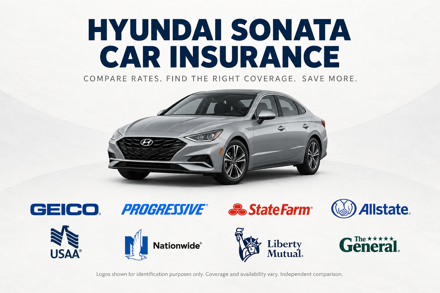 Silver Hyundai Sonata midsize sedan above insurance company logos under the heading Hyundai Sonata Car Insurance