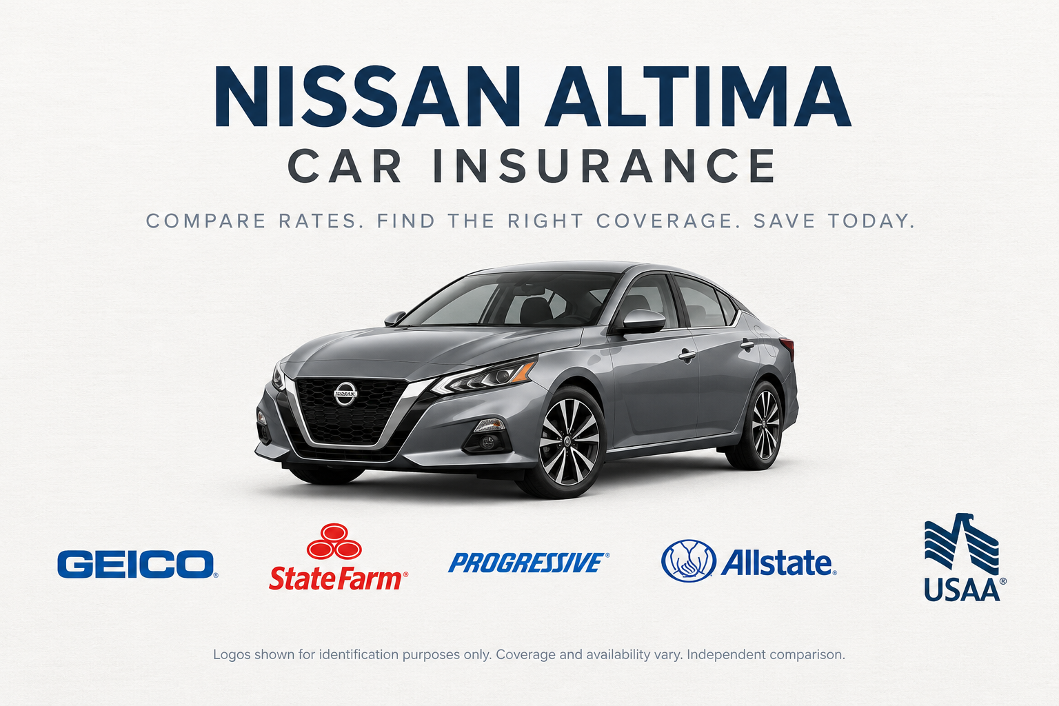 Gray Nissan Altima midsize sedan above insurance company logos under the heading Nissan Altima Car Insurance