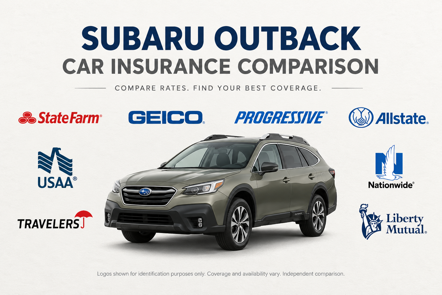 Green Subaru Outback crossover wagon among insurance company logos under the heading Subaru Outback Car Insurance Comparison