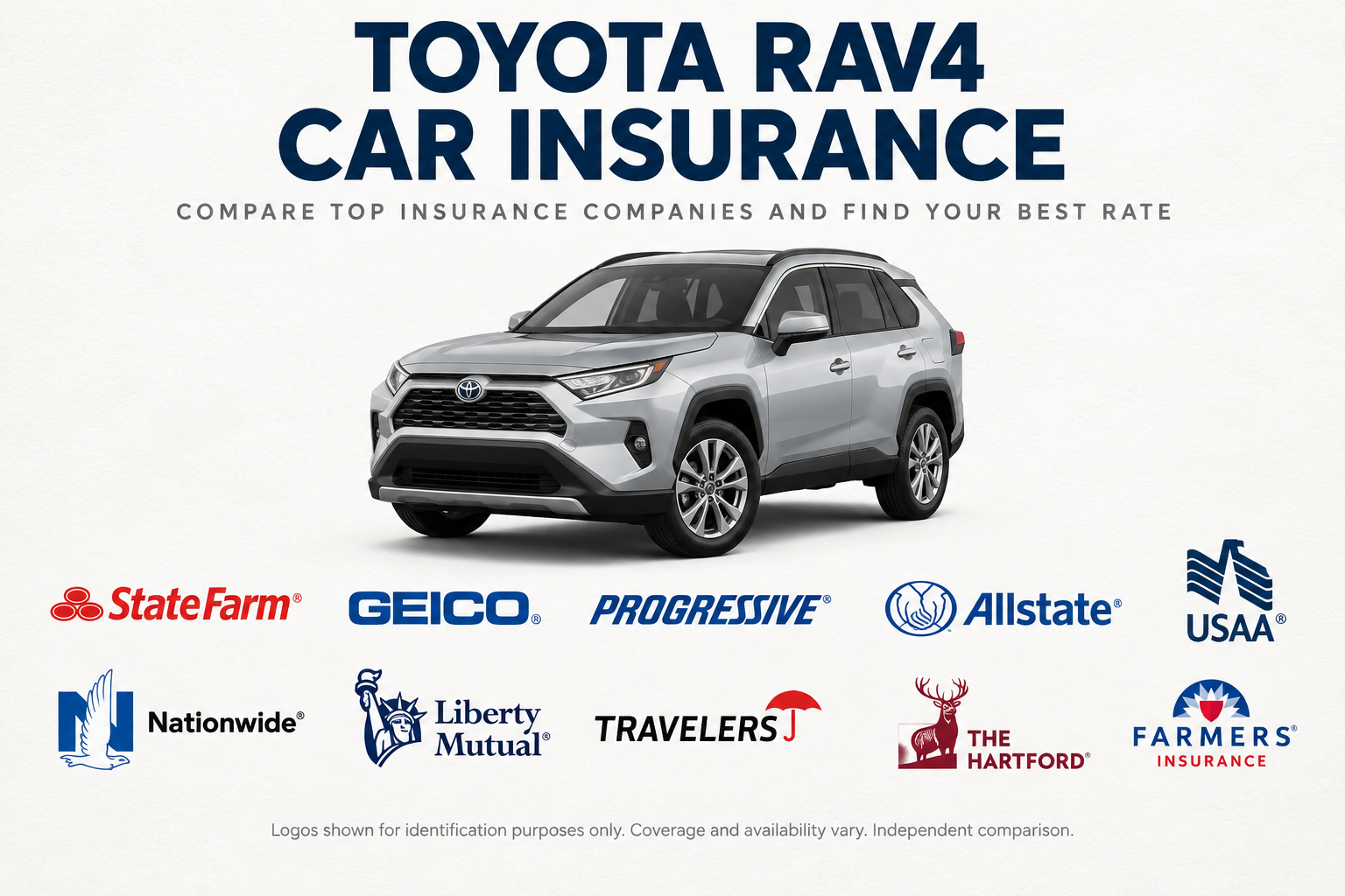 Silver Toyota RAV4 compact SUV above a row of insurance company logos under the heading Toyota RAV4 Car Insurance