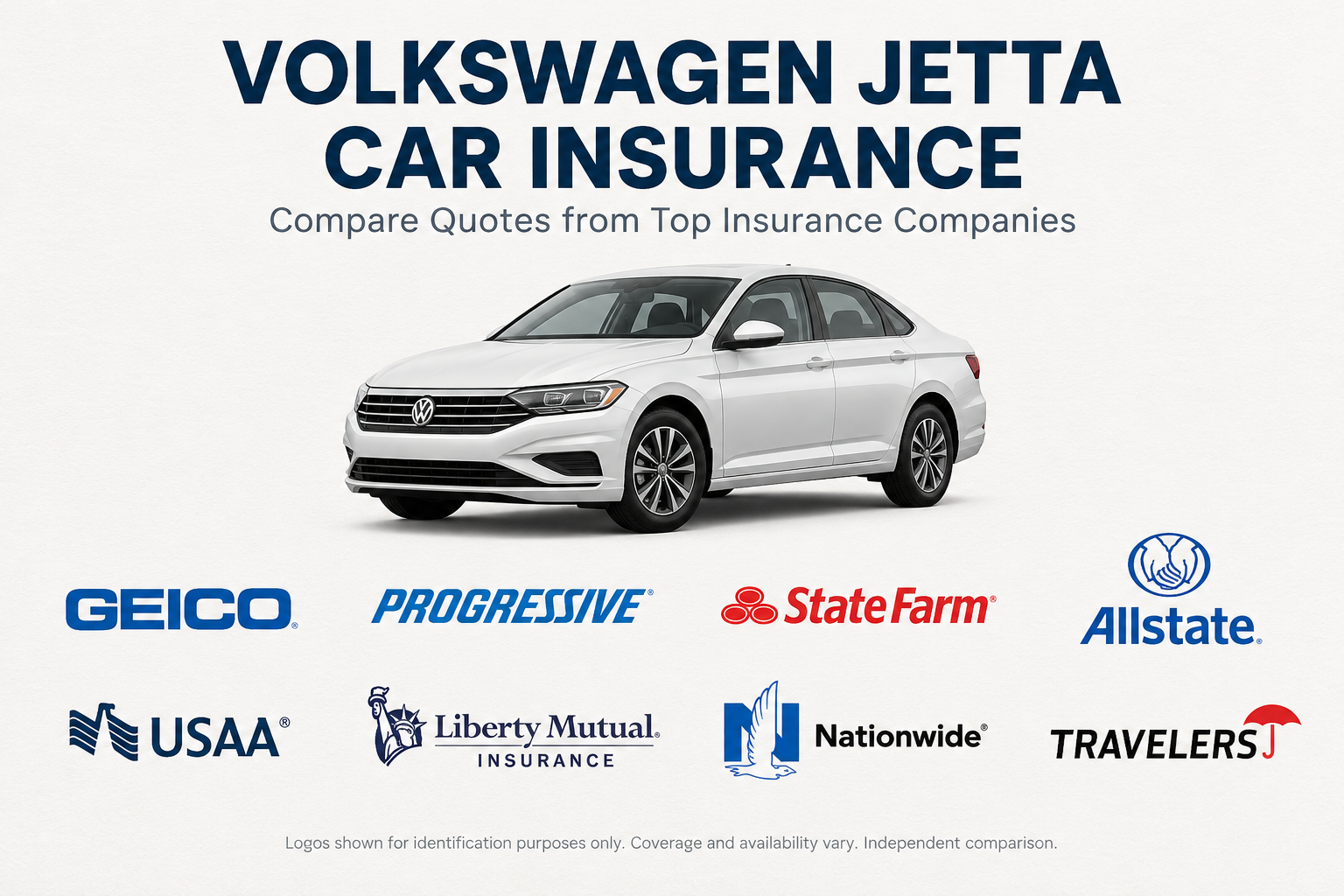 White Volkswagen Jetta compact sedan above insurance company logos under the heading Volkswagen Jetta Car Insurance